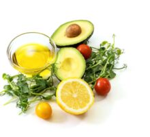 olive oil, avocado, lemon, cherry tomatoes & microgreens