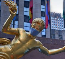 Statue at Rockefeller Center wears mask to remind New Yorkers to wear theirs