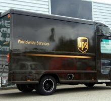 UPS truck waiting to pick up or deliver packages