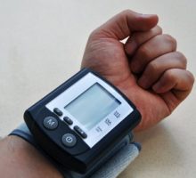 A modern wrist blood pressure monitor and cuff