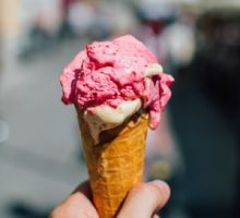 melting ice cream in a cone