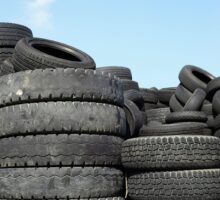 Old, bald tires stacked up