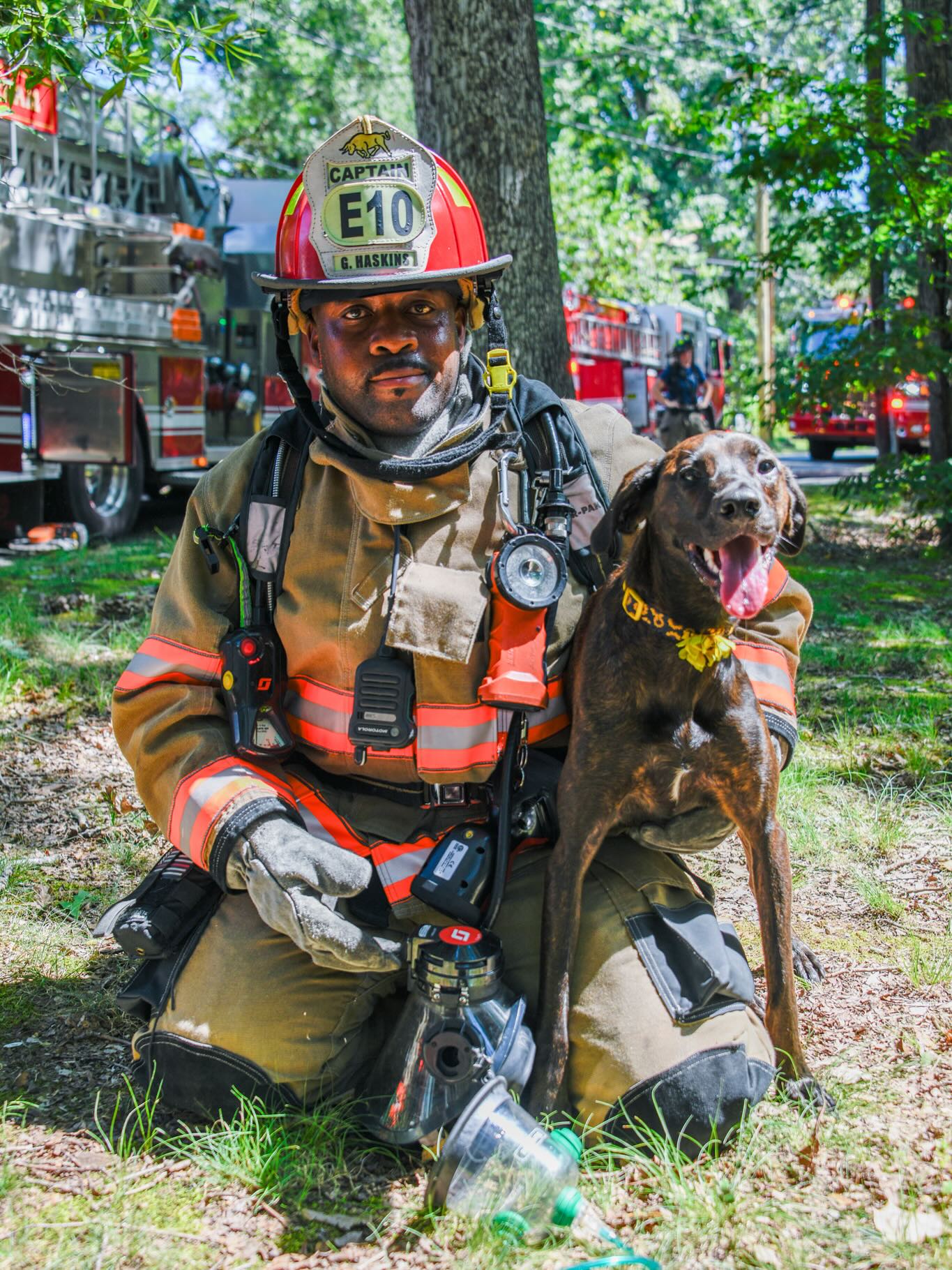 Dog rescued from burning house and being cared for by Durham firefighters bonded with captain Dog rescued from burning house and being cared for by Durham firefighters bonded with captain