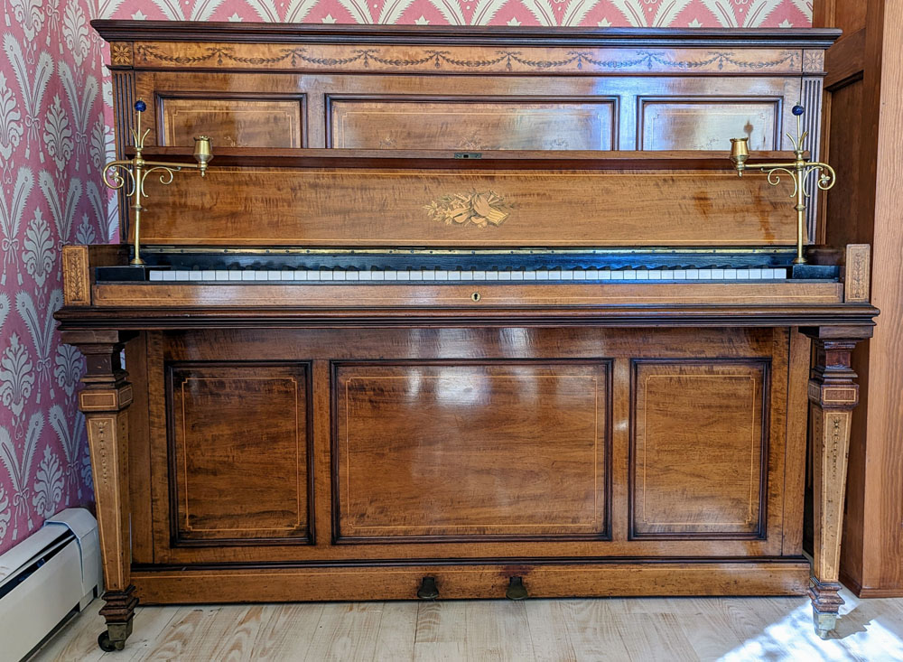 Rare Broadwood 1876 English upright with fine marquetry