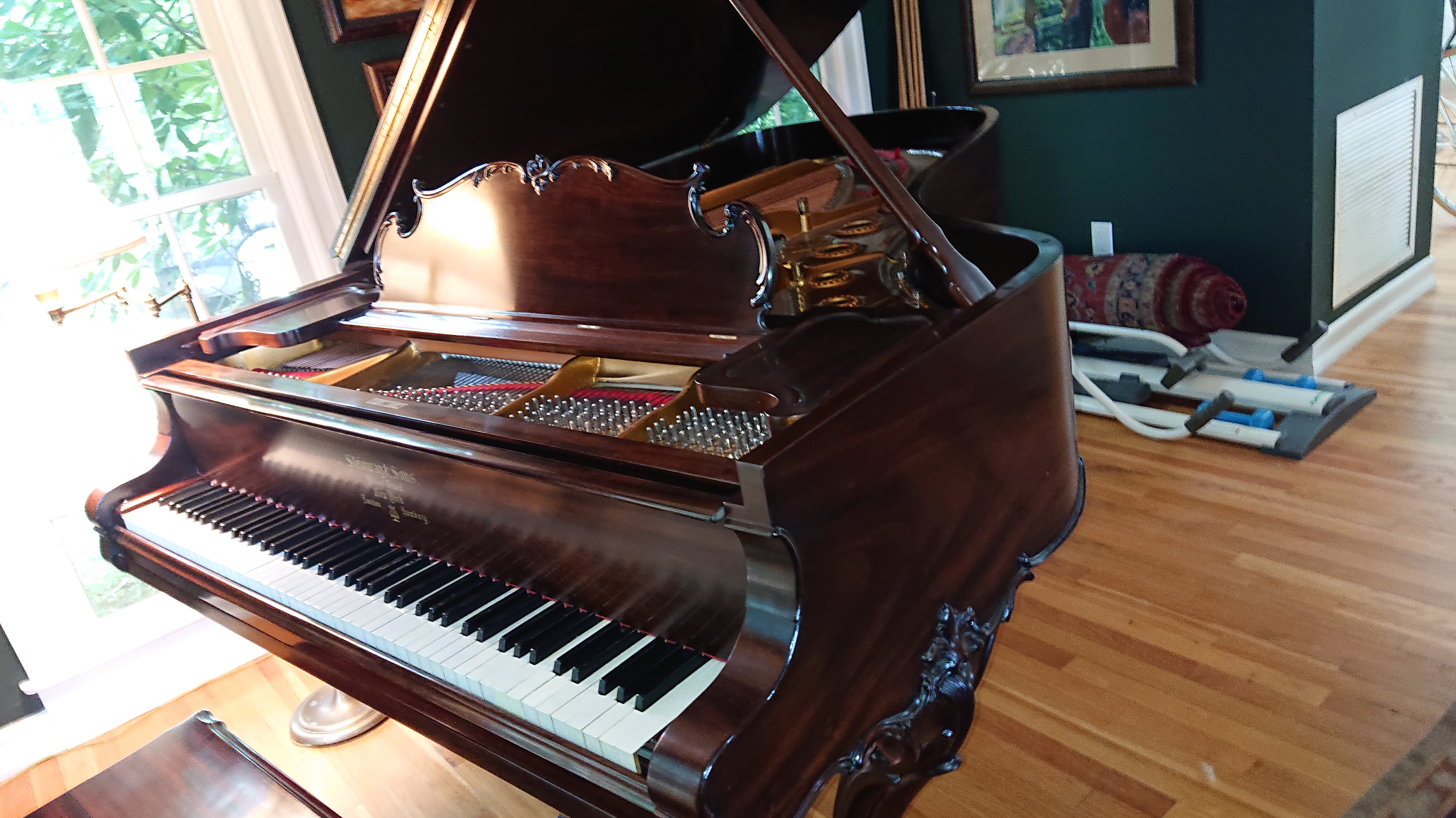 Steinway Antique Louis XV Mahogany Grand Piano  w/ bench