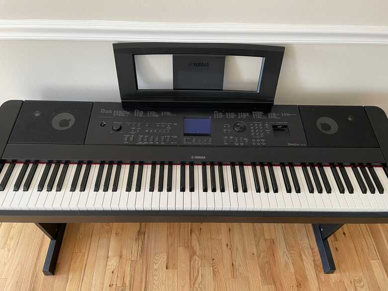 Digital piano (almost unused) furniture stand, pedal, mic