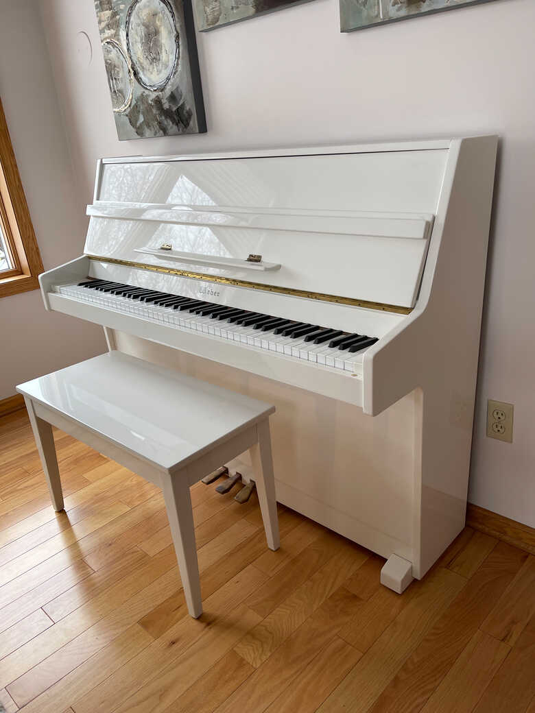White Weber console piano