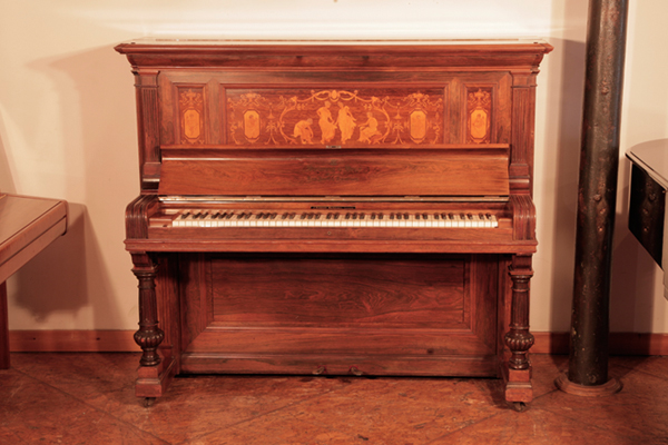 Steinway Upright Piano Inlaid with Dancing Ladies