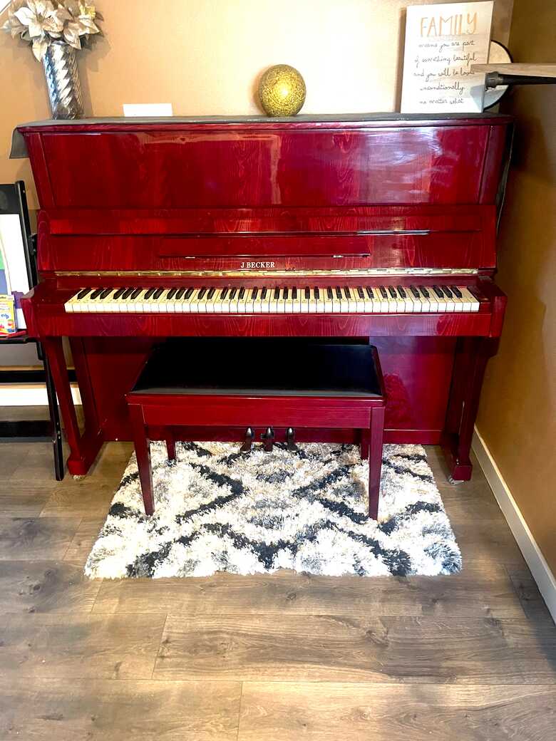 J. Becker Mahogany Cherry Gloss Finish Upright Piano