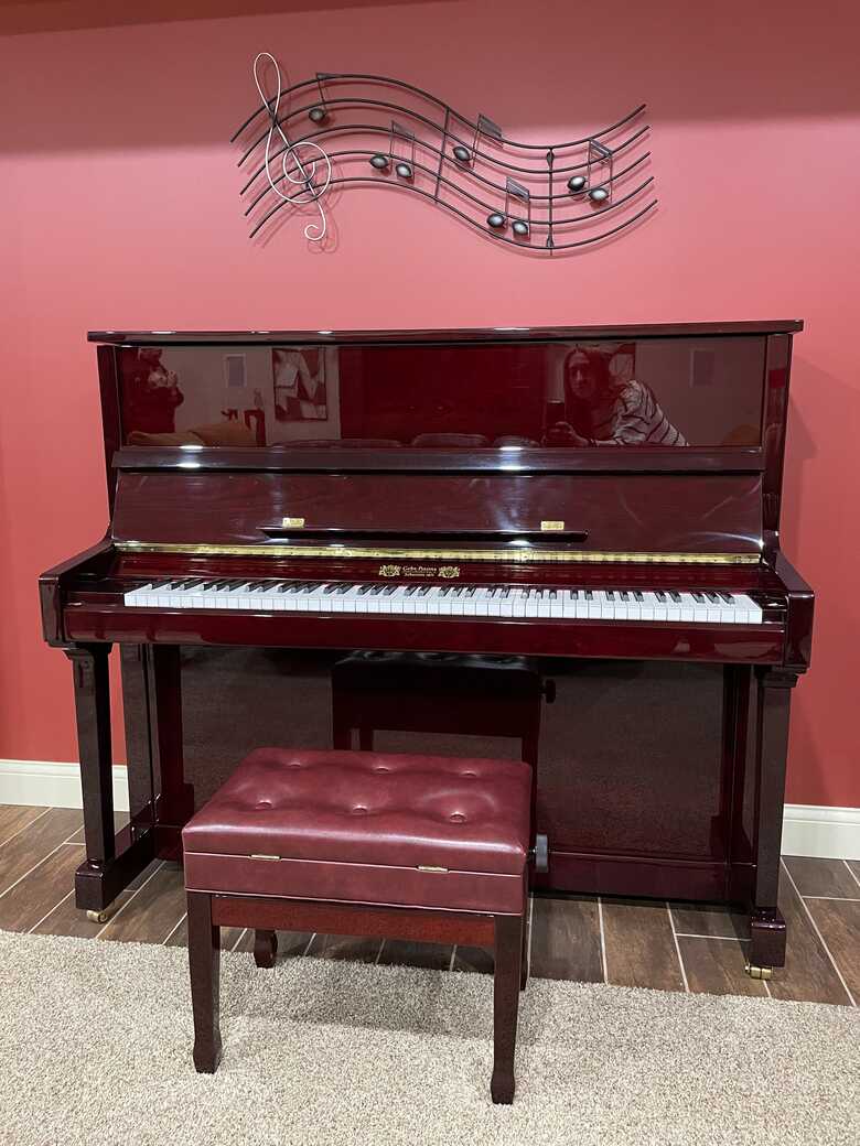 Stunning Red Mahogany Perzina Vertical Professional Piano