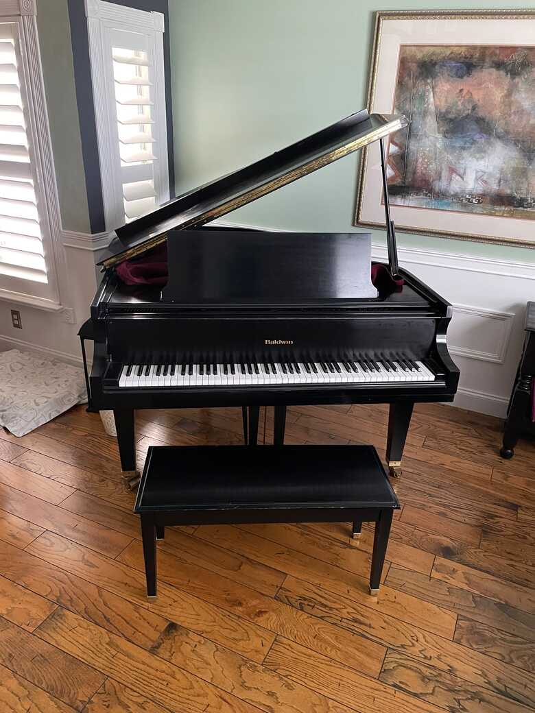 Black baby grand Baldwin piano 