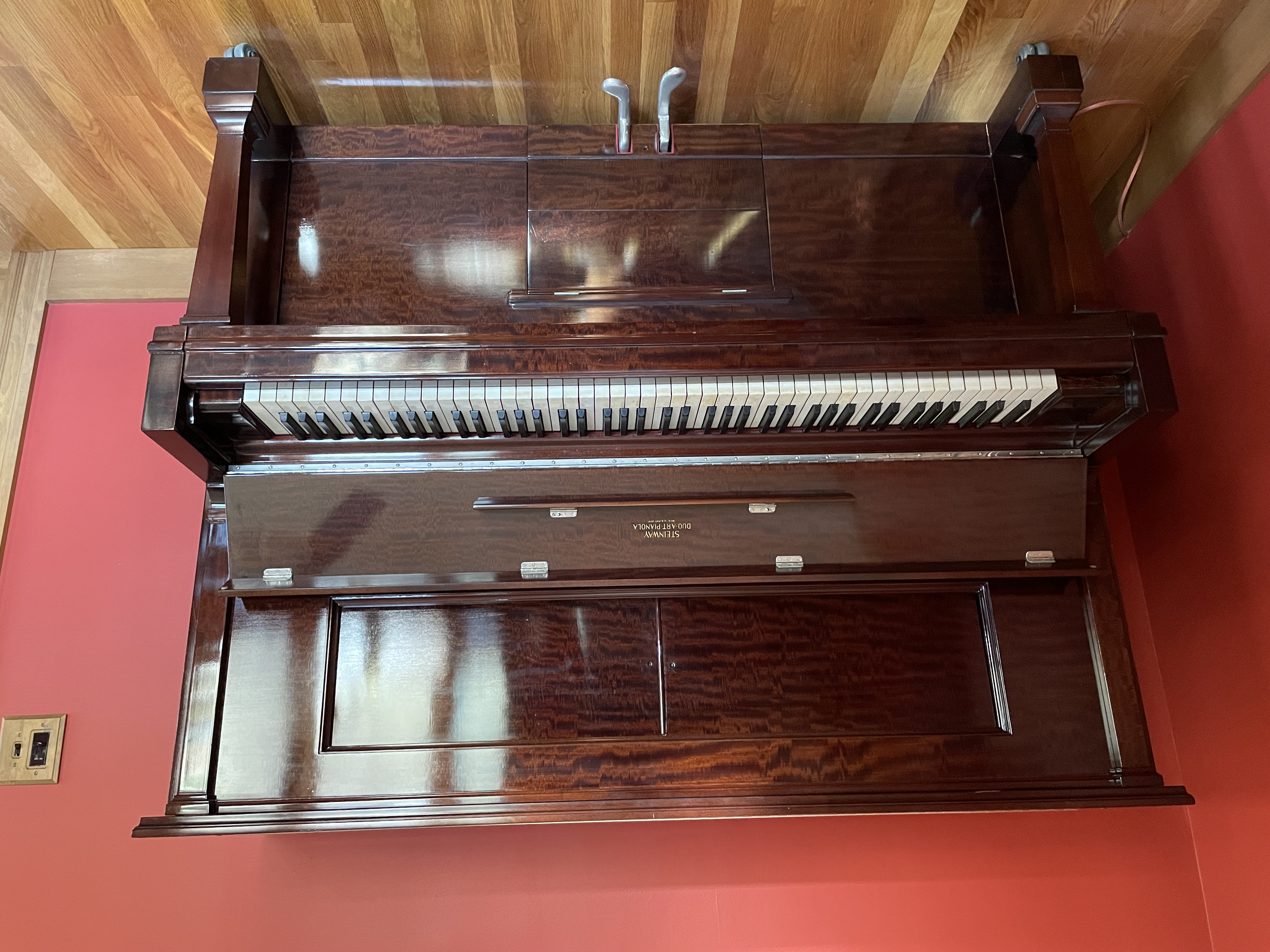 Steinway Flame Mahogany Upright Piano