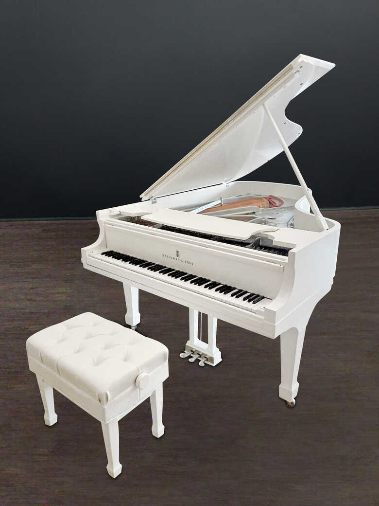 2006 White Lacquer Steinway B w/ Sterling Silver Frame