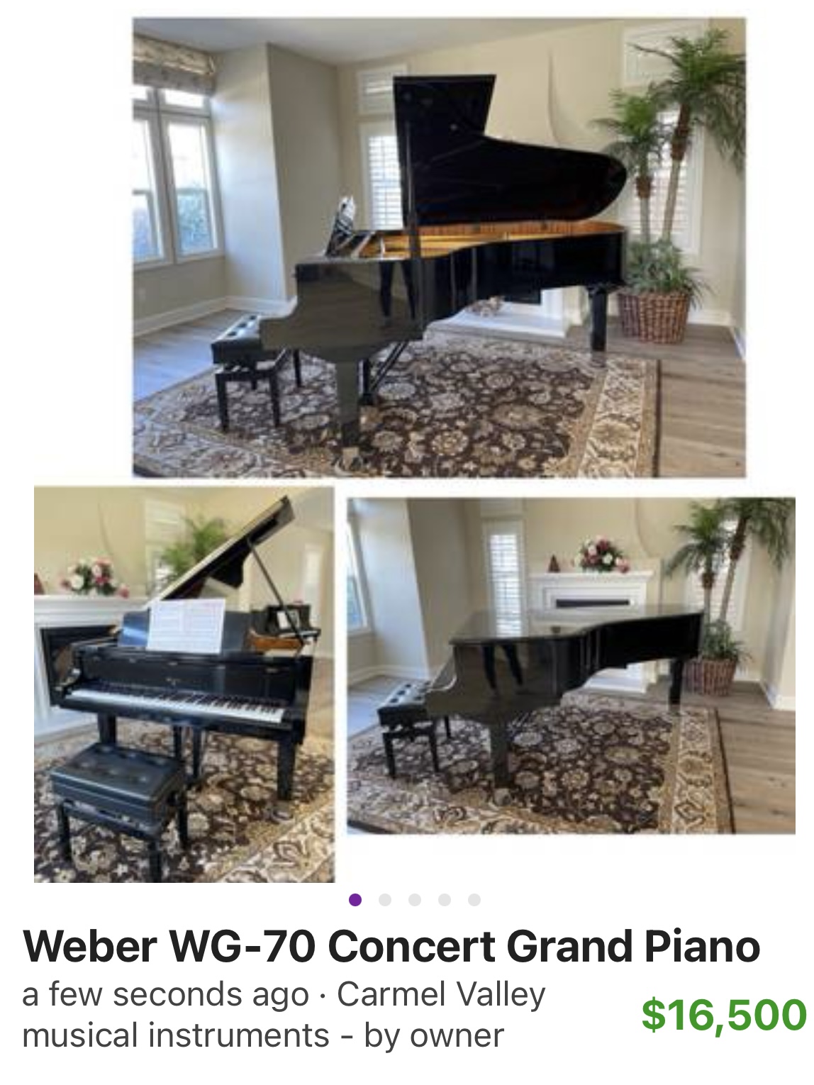 Weber WG-70 Polished Ebony Concert Grand Piano
