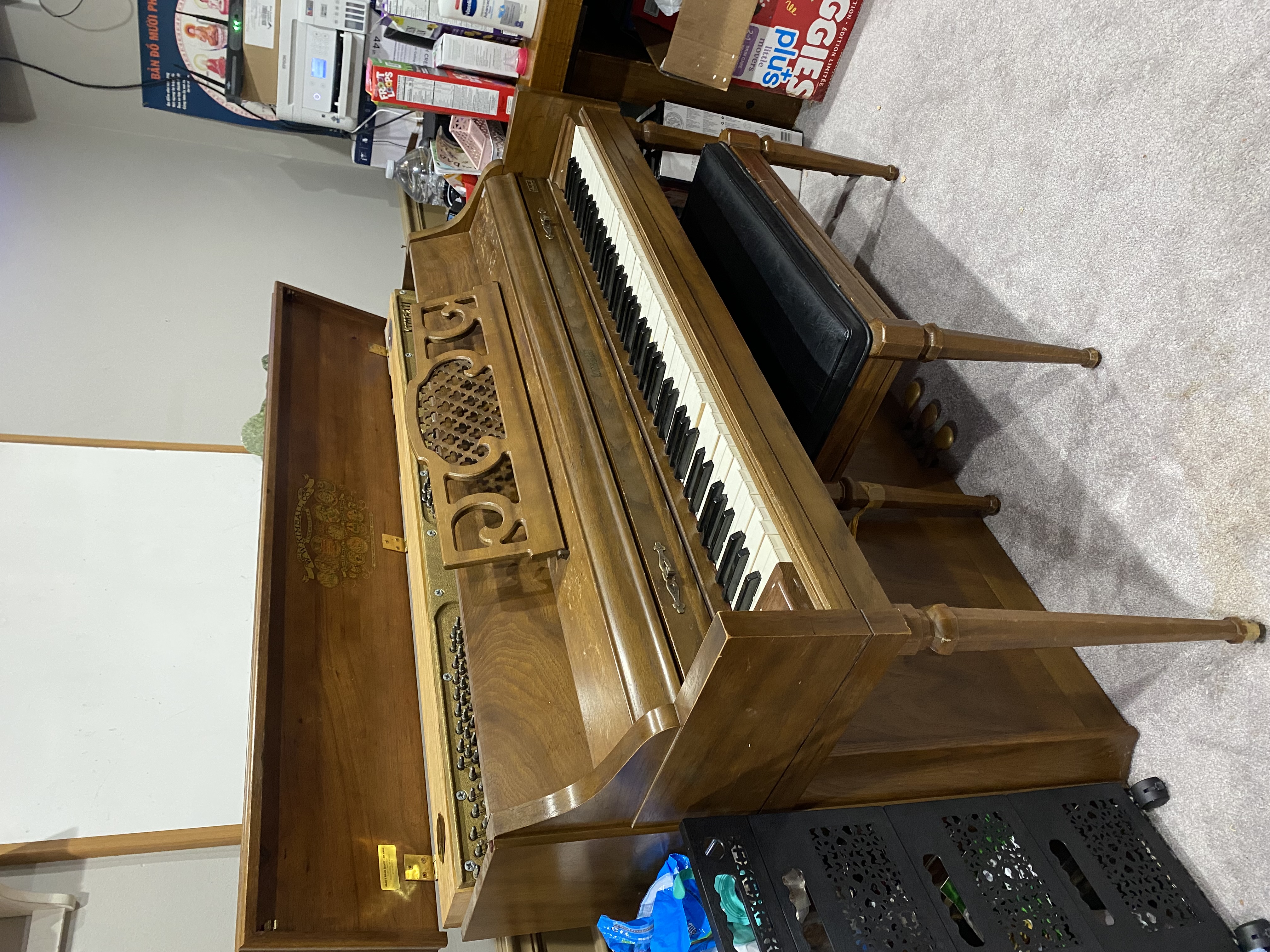 Kimball upright oak piano 