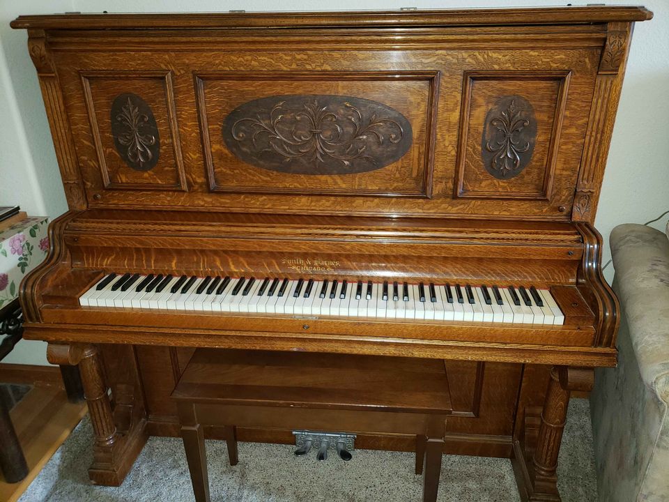 Smith & Barnes 1901 Tigerwood Upright Piano