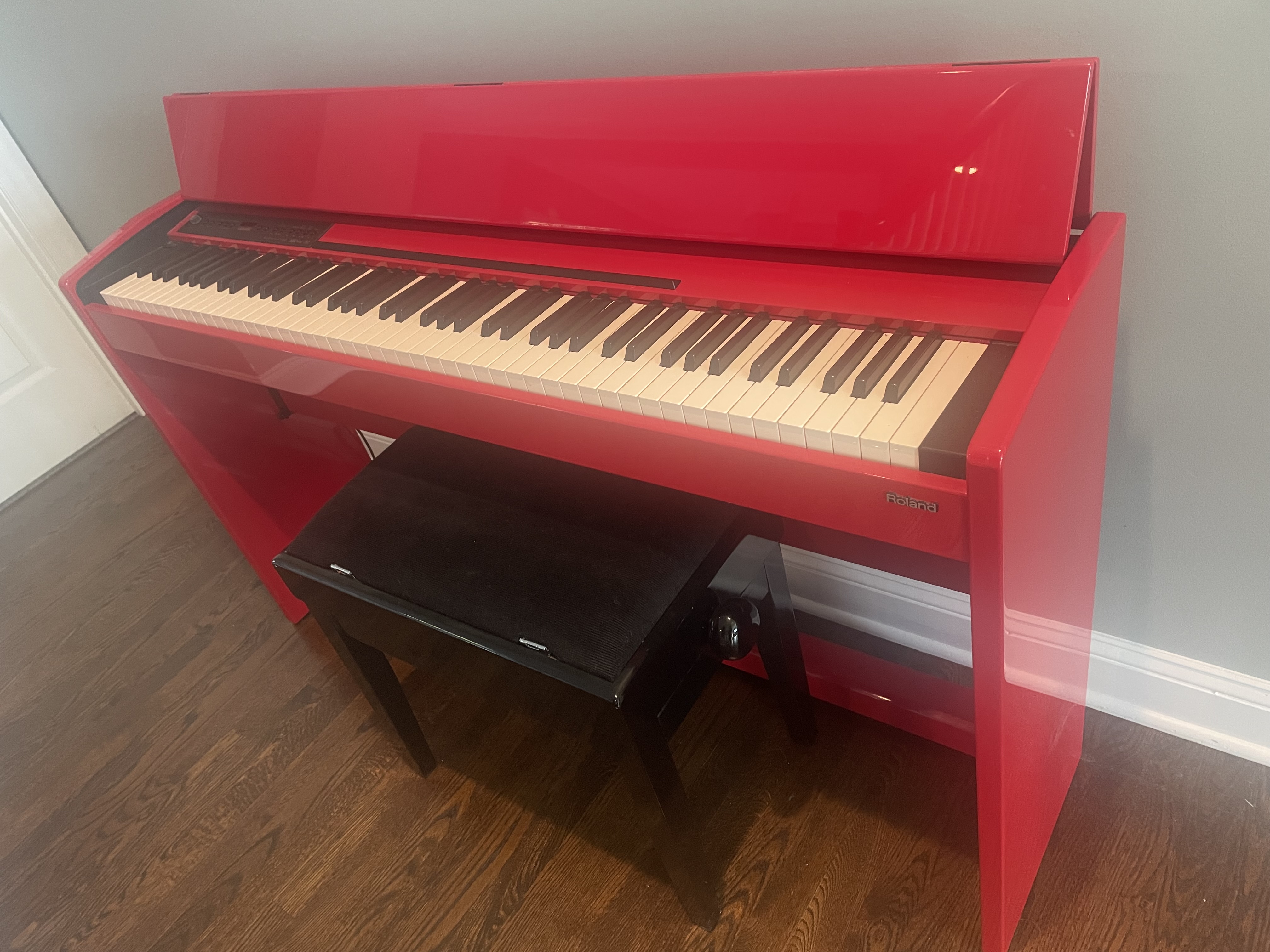 new like, modern, digital piano Roland F-120, red 