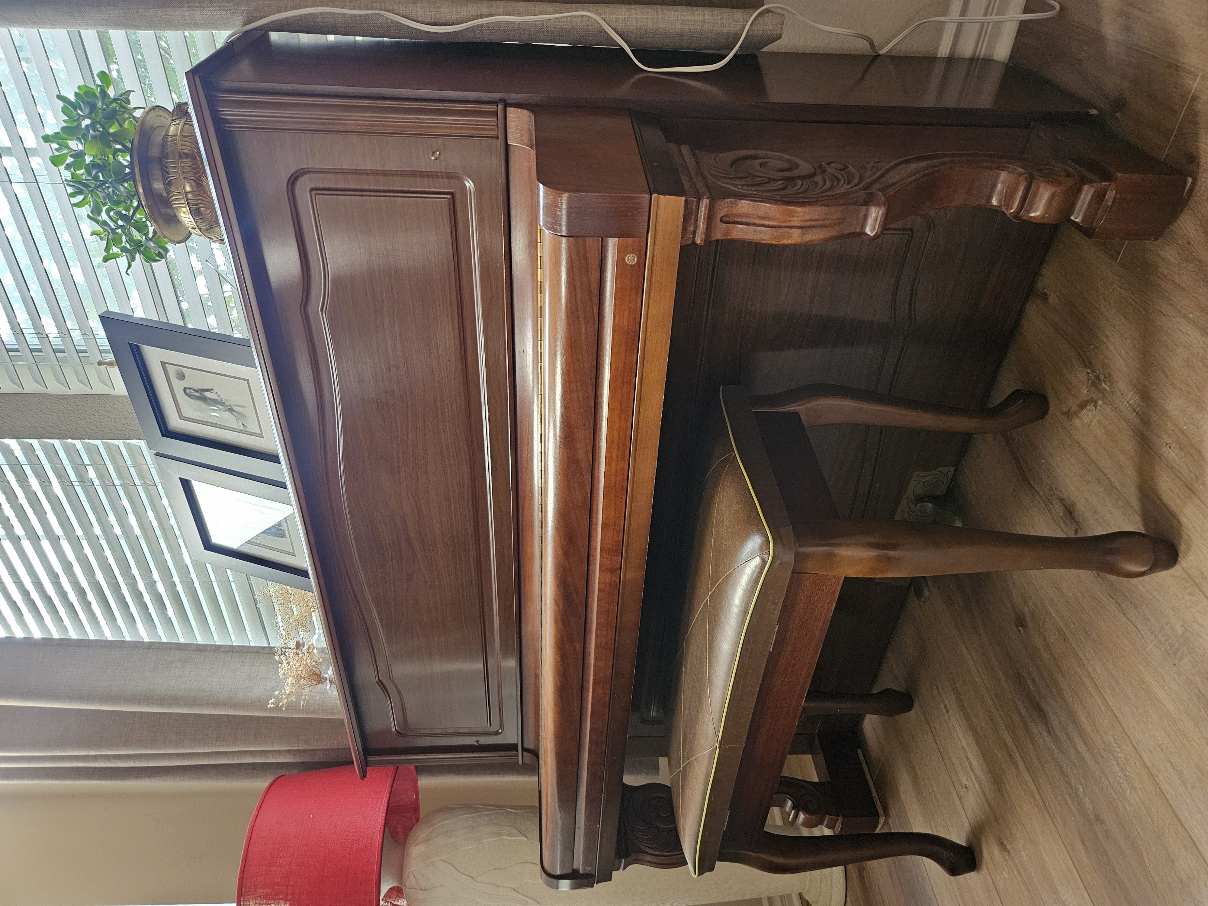 Young Chang Upright Piano-Rich Mahogany, Elegant Carved Legs