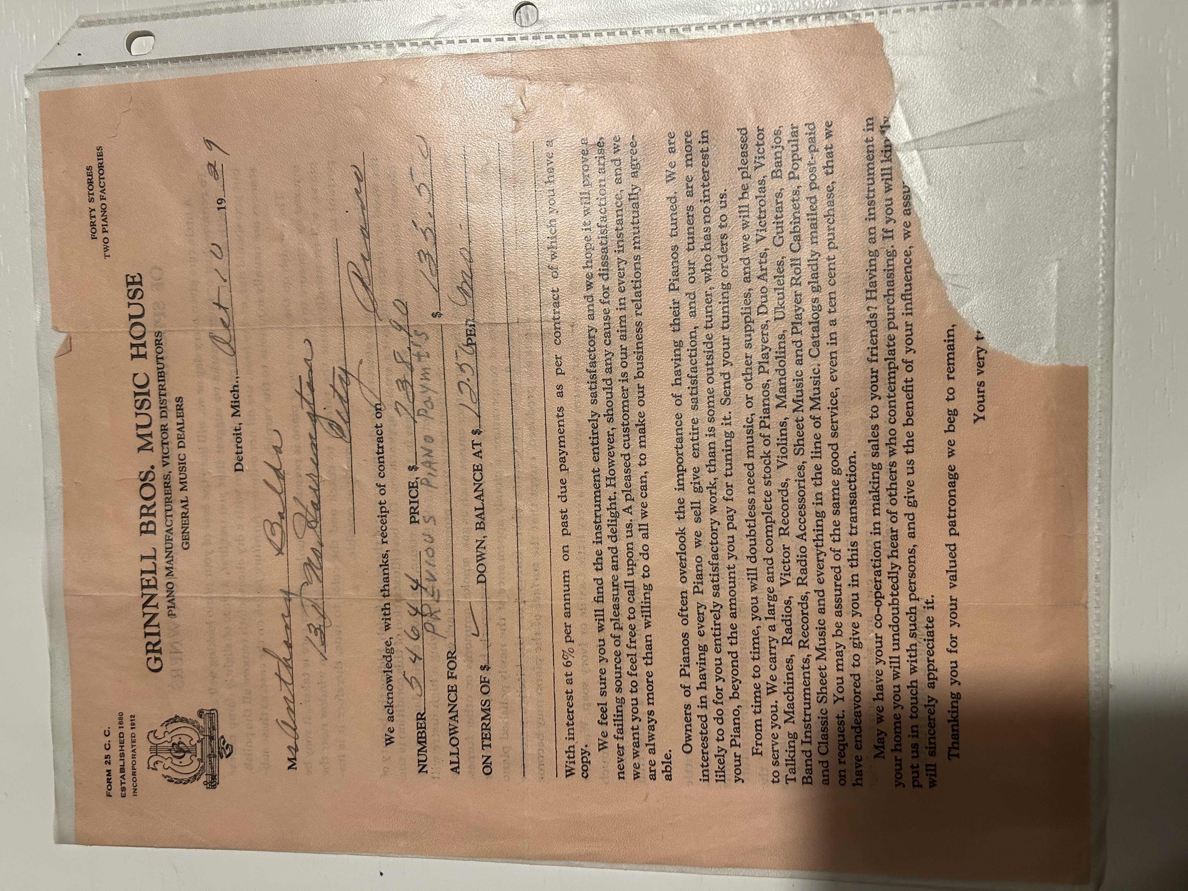 Grinnell Bros Player Piano