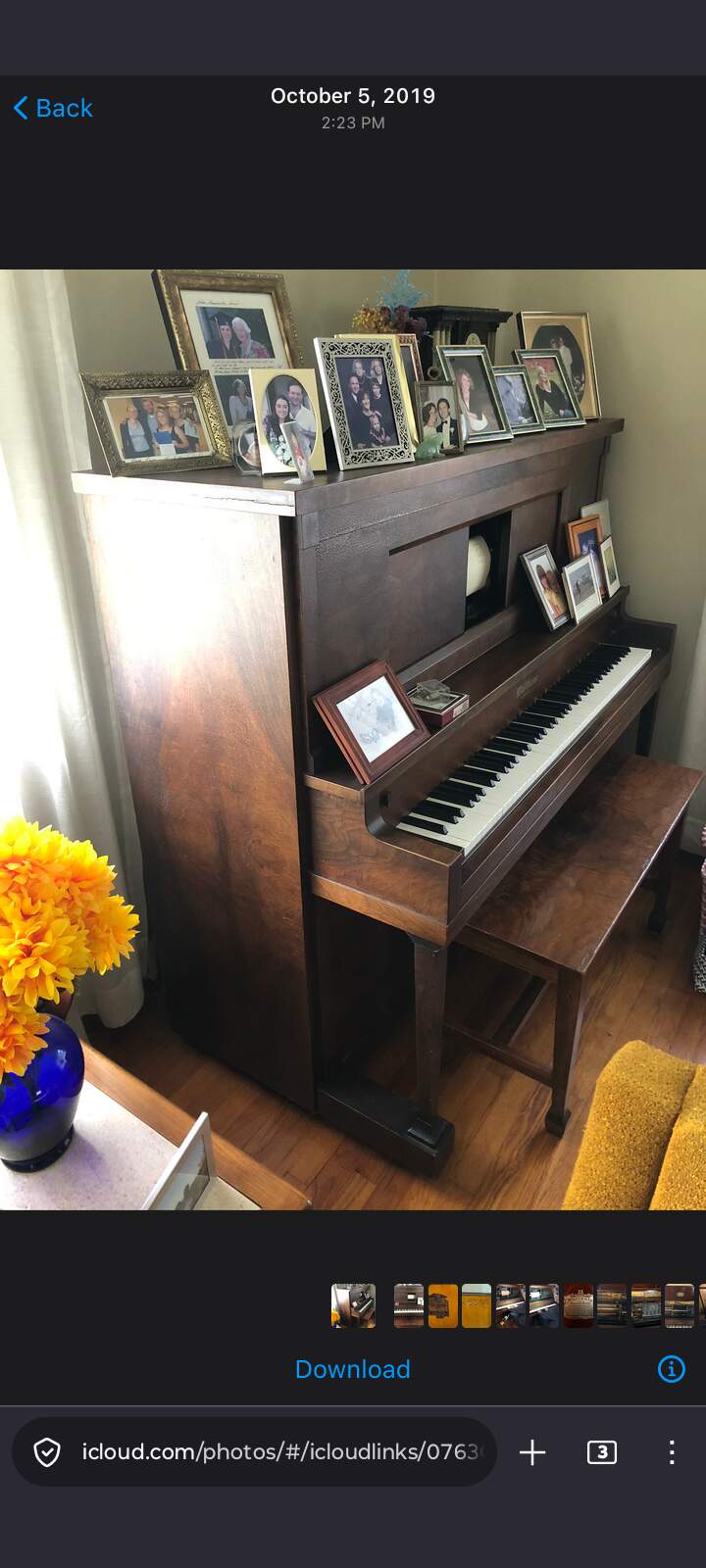 Waltham 1925 Antique Upright Player Piano w/Bench
