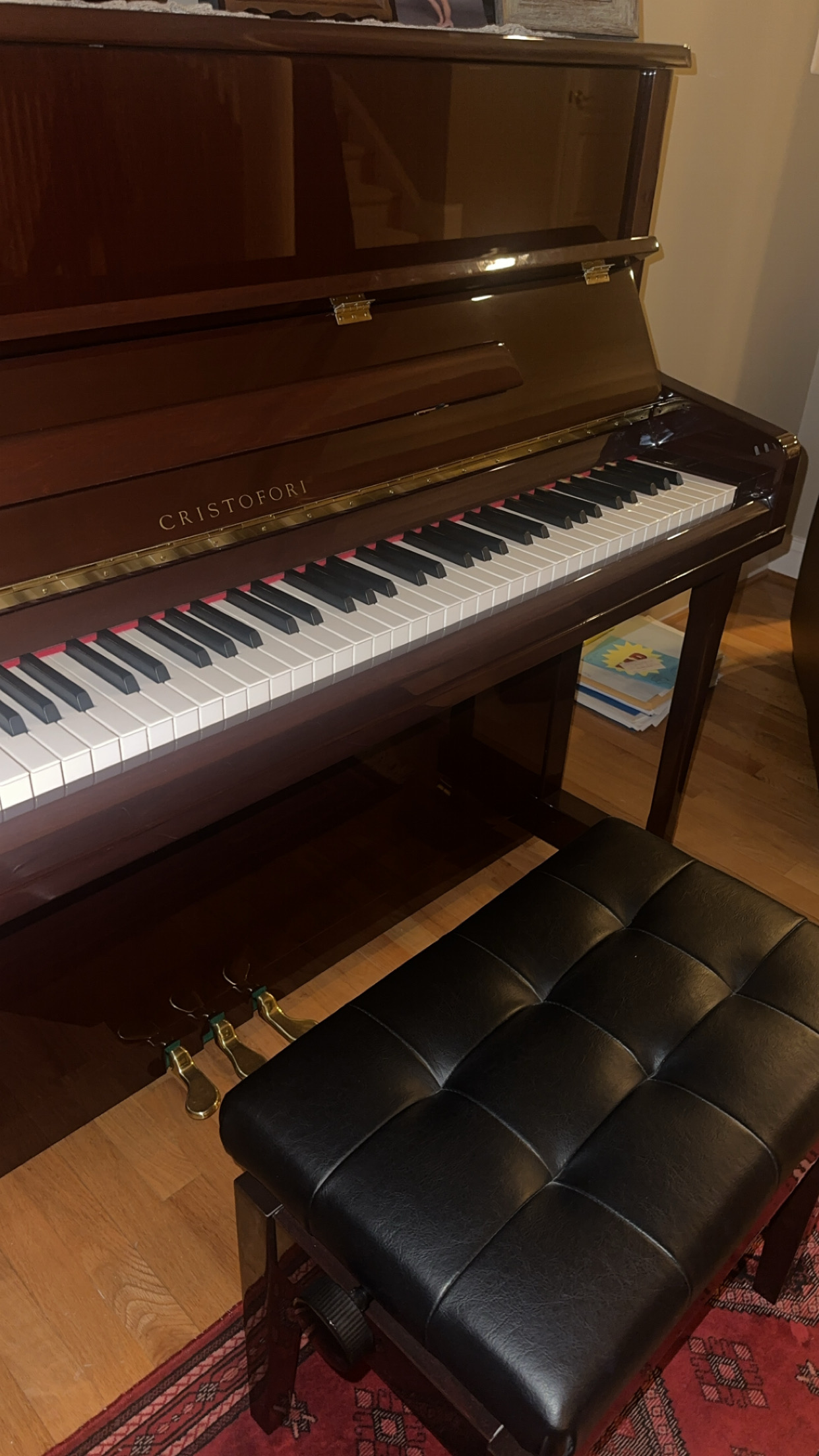 Cristofori Piano – Polished Mahogany – Excellent Condition