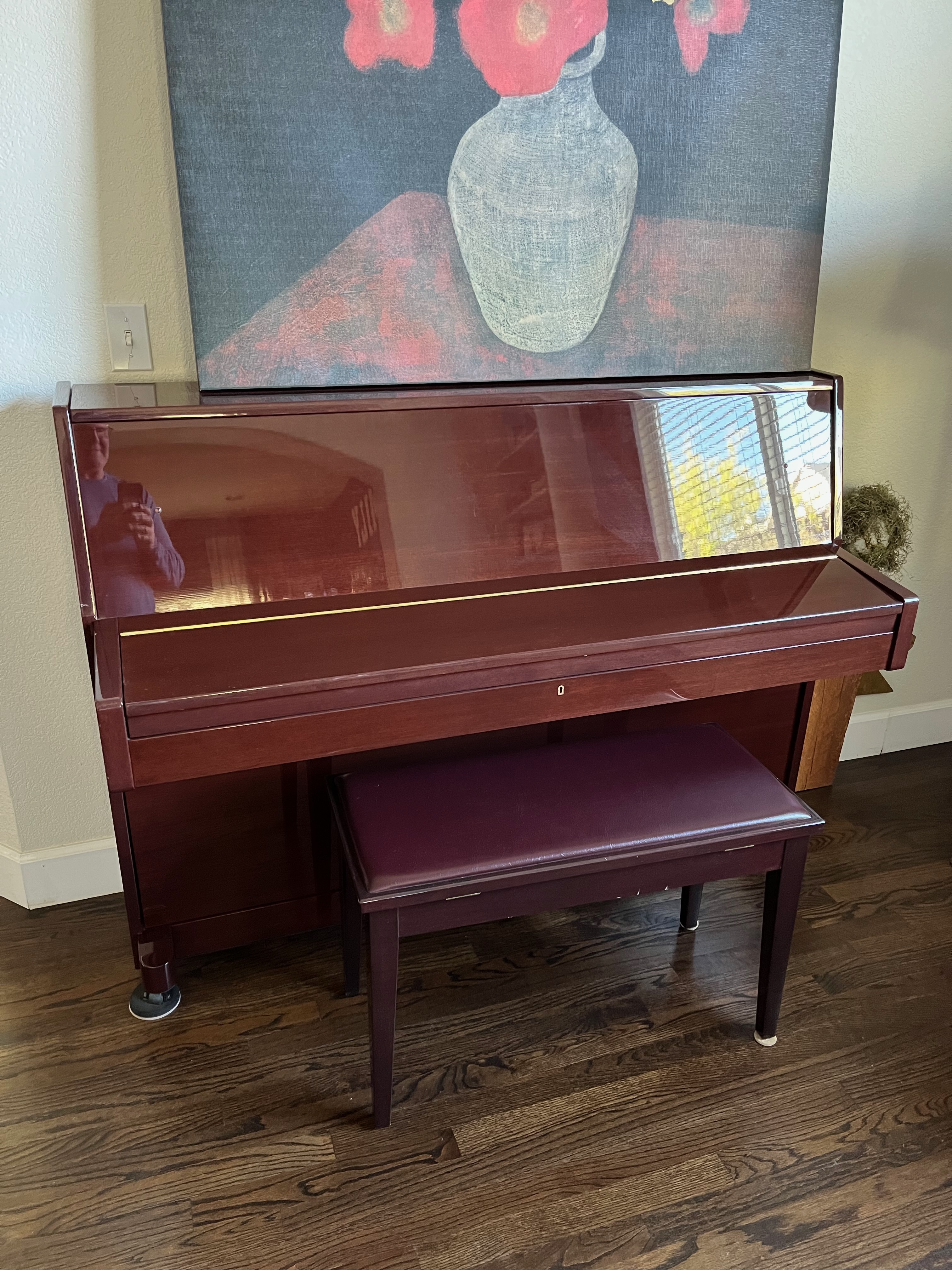 Henry F. Miller HMV043MP Upright Piano – Polished Mahogany, 