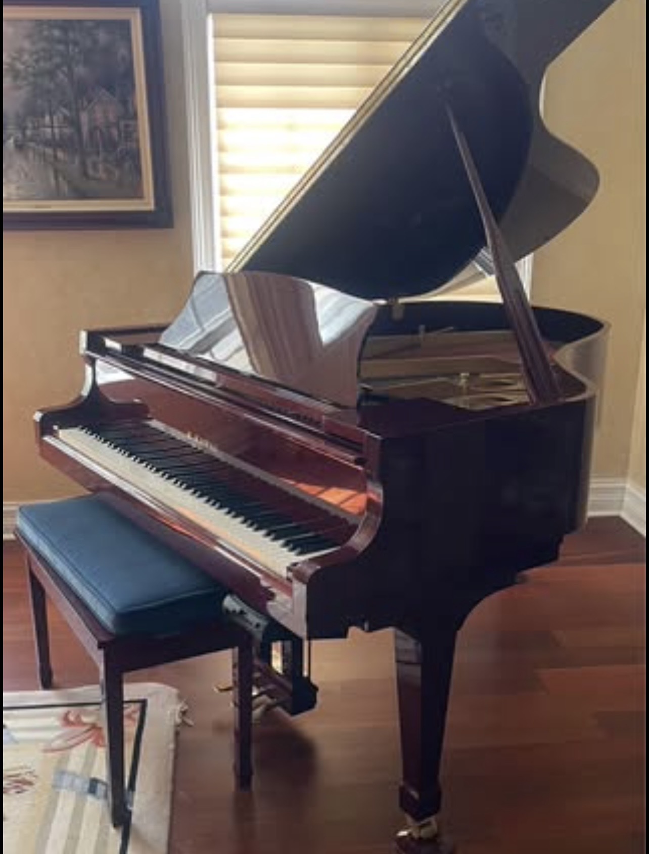 Kawaii piano with piano player in polished mahogany