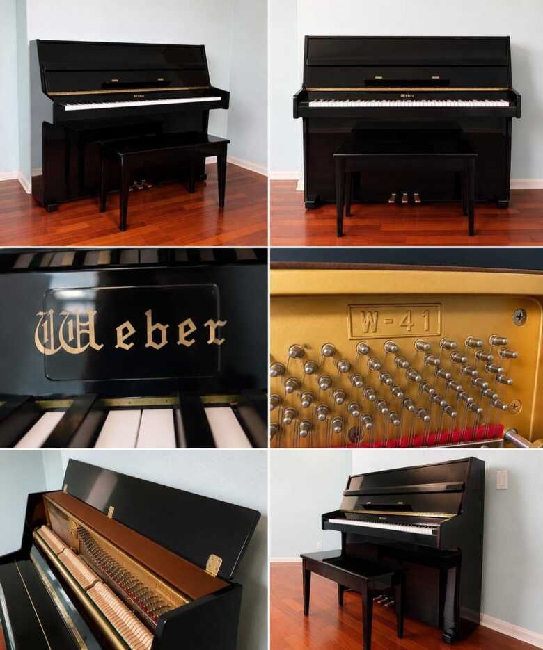 Weber W-41 Upright Piano – Polished Ebony – Matching Bench 