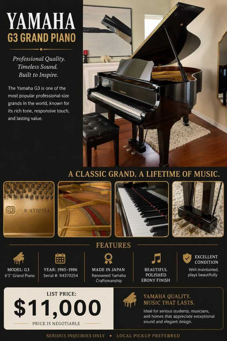 Yamaha G3 6'1" Grand Piano (1985–1986) – Made in Japan – Exc