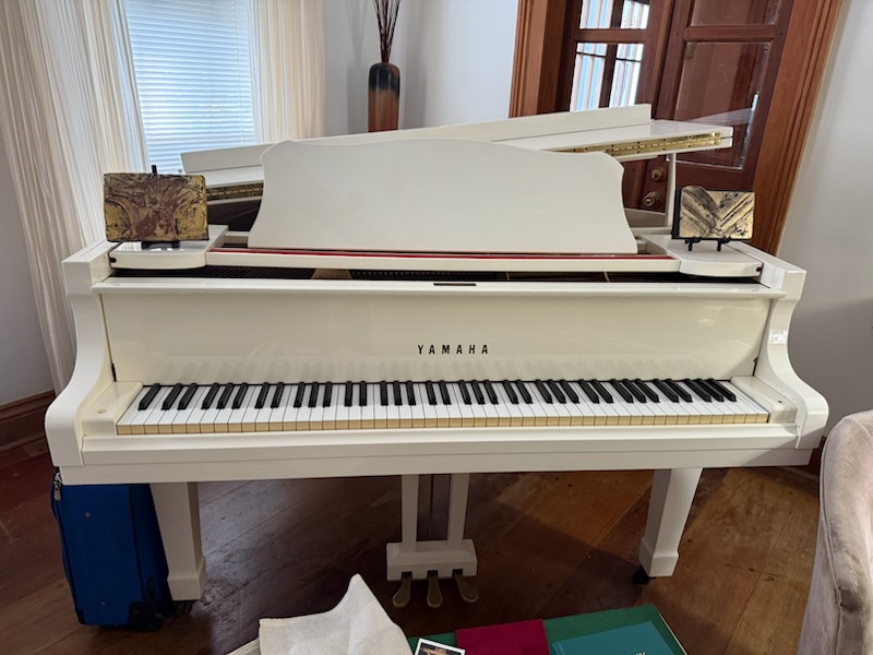 White Yamaha G1 Baby Grand