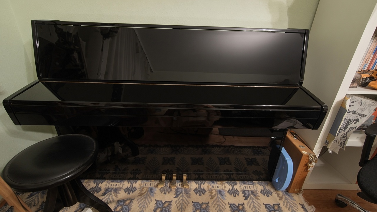 1983 Schimmel German Upright Piano (Black Polish, 3 Pedals)