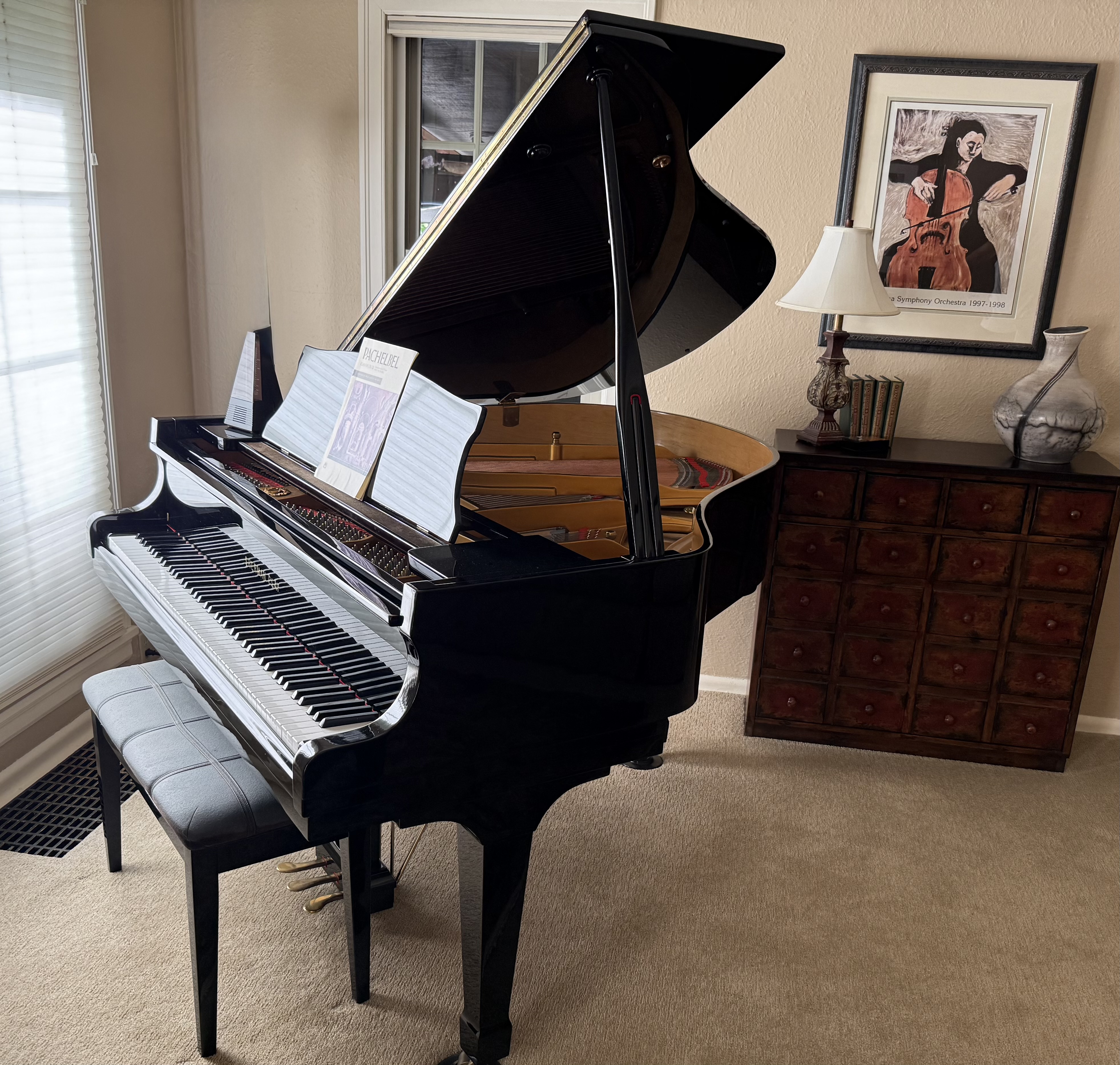 Elegant Sherman Clay medium sized acoustic piano,