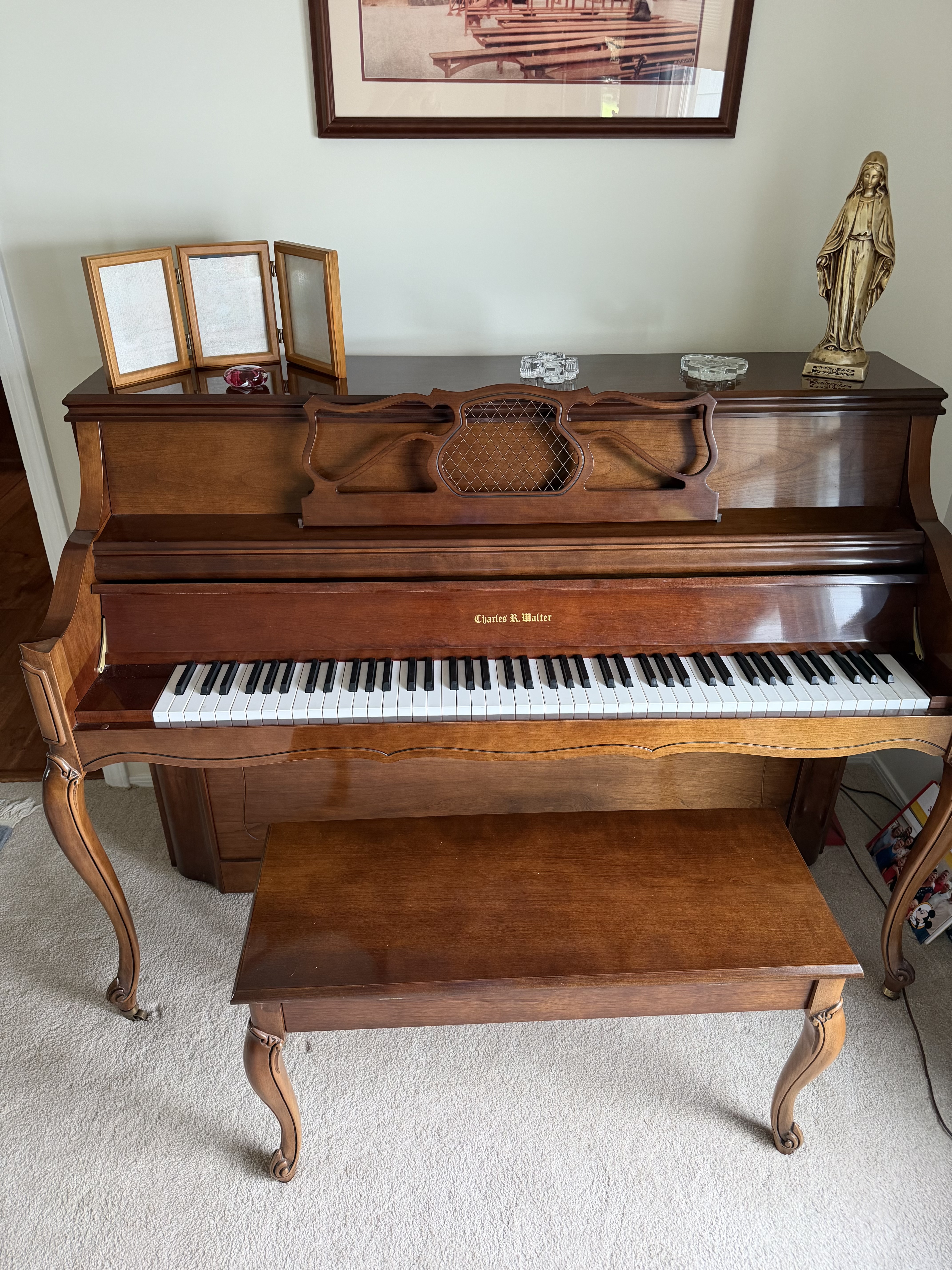 Charles R. Walter 43” Upright Piano with Bench – Beautiful