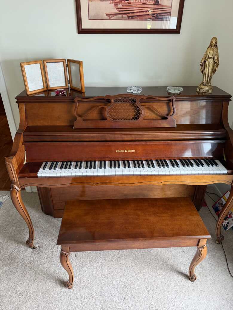 Charles R. Walter 43” Upright Piano with Bench – Beautiful