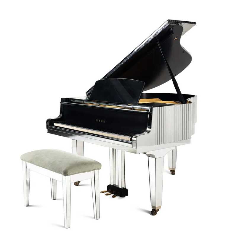 A Custom Yamaha Mirrored Baby Grand Piano 5'3''