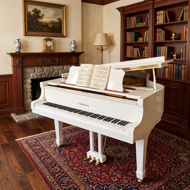 Pristine Acoustic Elegance: White Yamaha G3 Grand piano