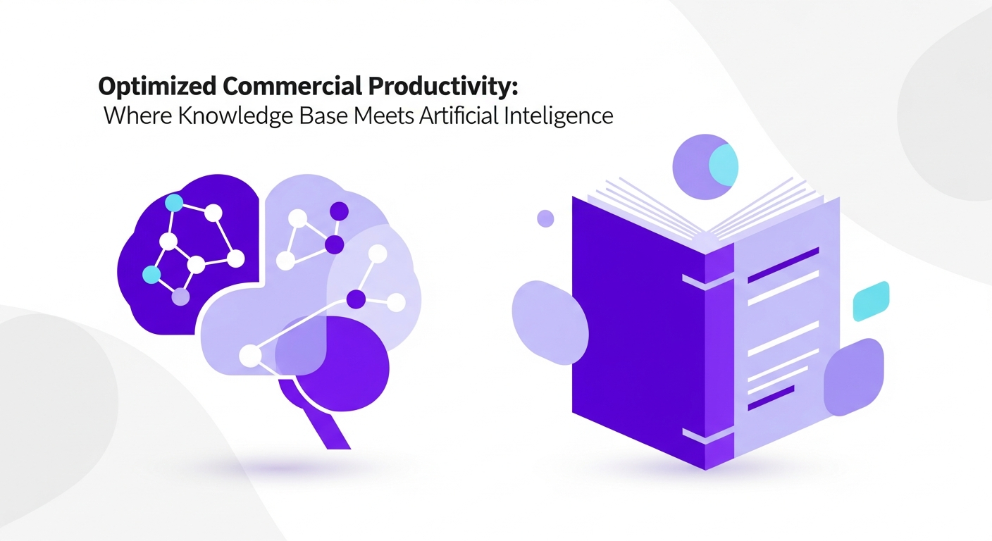  Infográfico mostrando um ecossistema integrado de diferentes módulos (CRM, CS, Helpdesk, VoIP, IA) conectados em torno de uma base de conhecimento central.