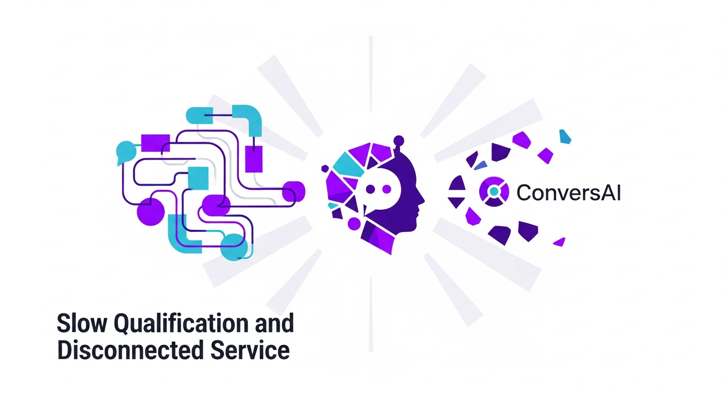  Diagrama mostrando o fluxo de trabalho otimizado com o ConversAI, desde a captação do lead até a qualificação e o encaminhamento para o SDR, destacando a integração com o CRM.