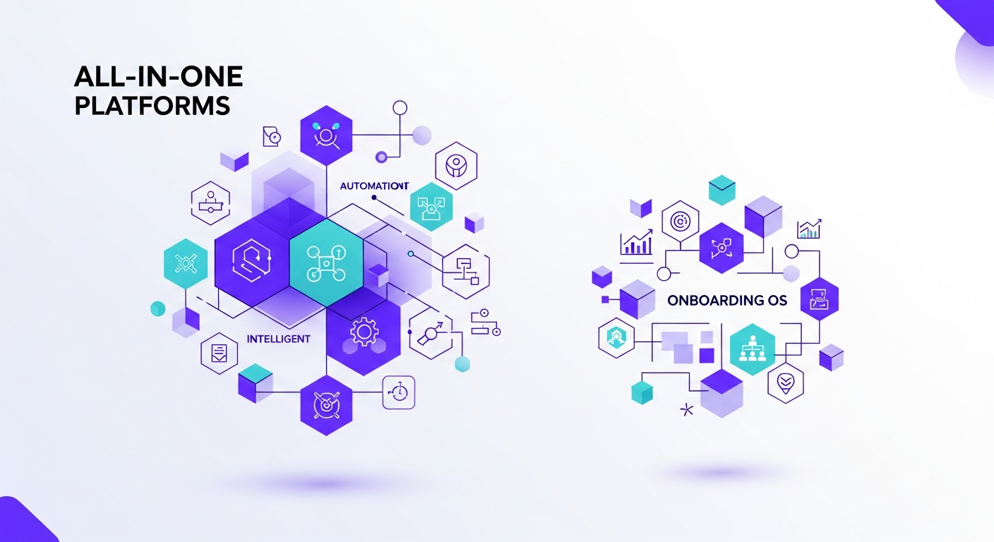  Representação gráfica de uma jornada de onboarding gamificada, com badges, progresso e líderes em um ranking, ilustrando o engajamento e a produtividade.