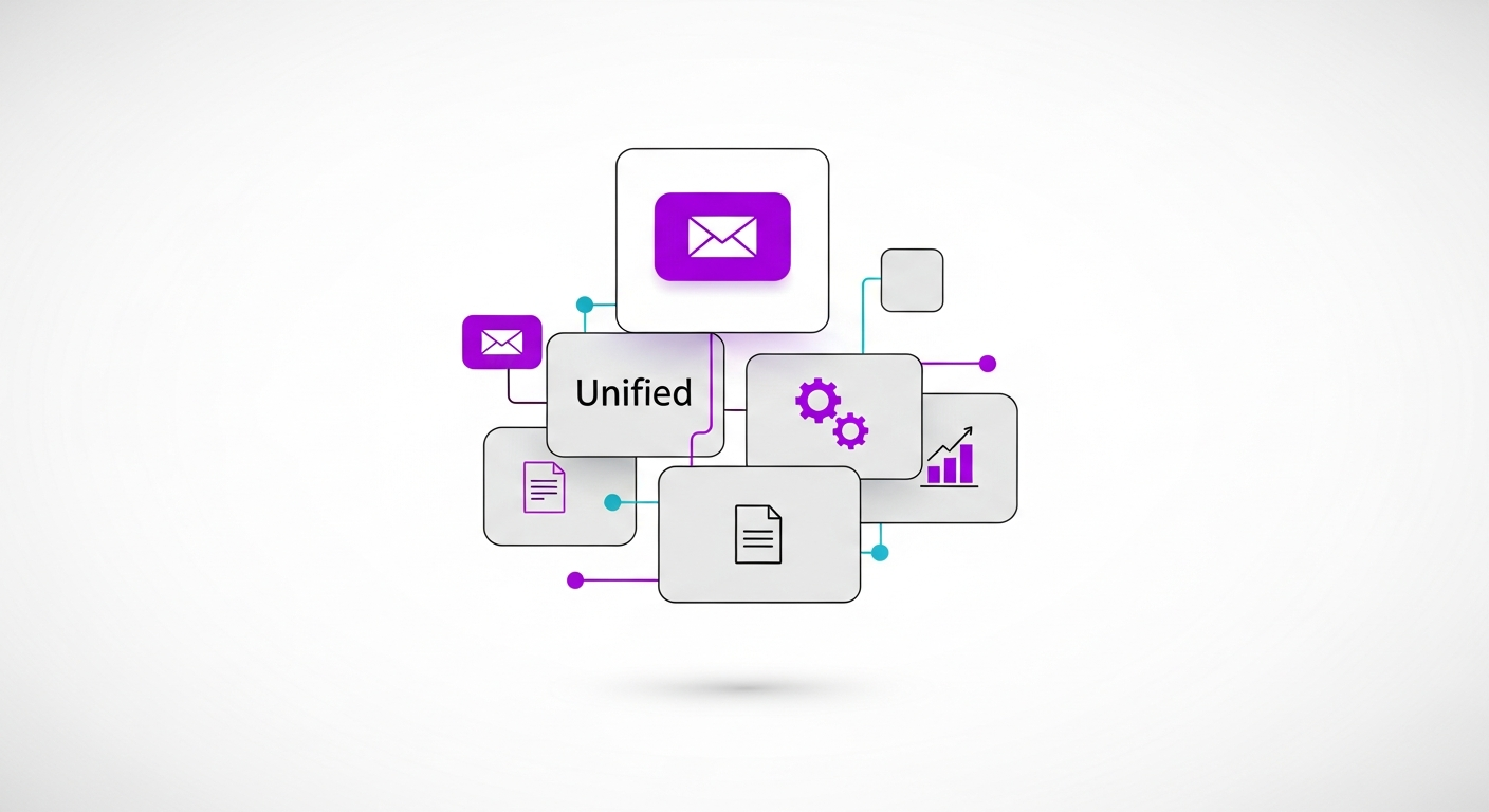 Dashboard da caixa de entrada unificada do SniperSell, mostrando e-mails, ligações e mensagens de WhatsApp centralizadas.