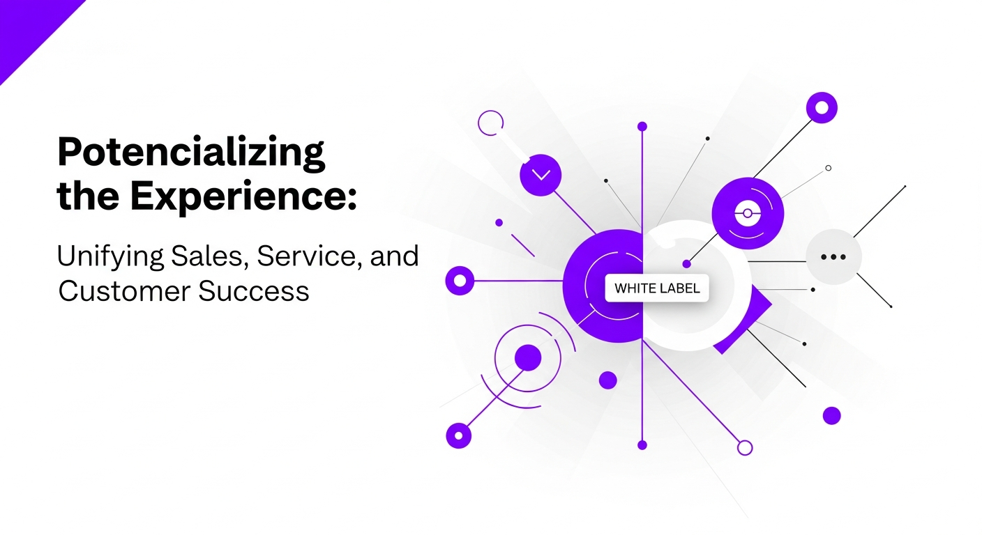  Equipe de vendas colaborando em um sistema CRM com gamificação e dashboards de BI, com o branding White Label.