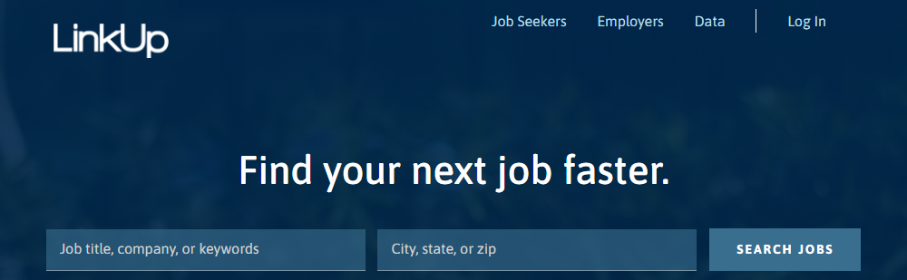 Image snippet of Job Search Engine LinkUp's front page with focus on search.