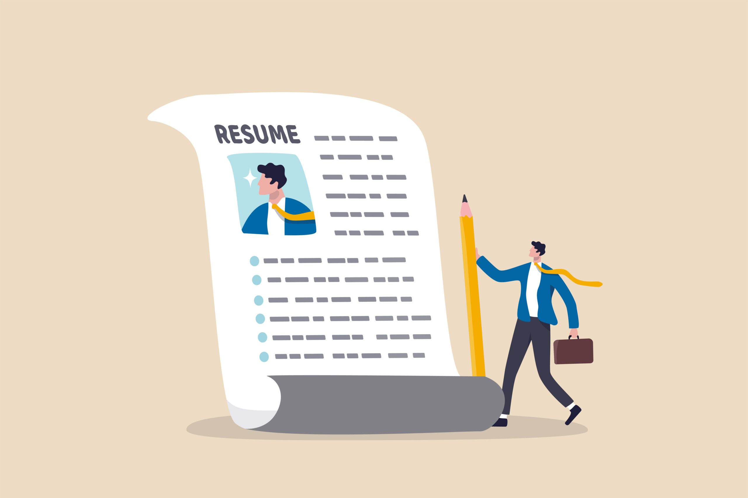 An illustration a person and their resume to represent the resume advice for veterans.