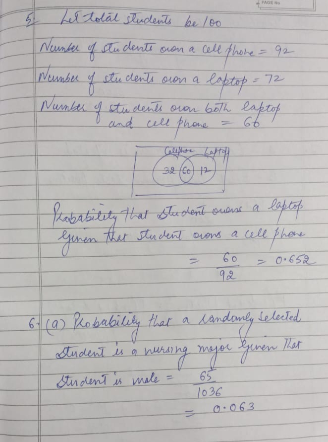 PAGE NO Let total students be loo Number of students own a cell phone = 92 Number of laptopa Number of students on both lapto