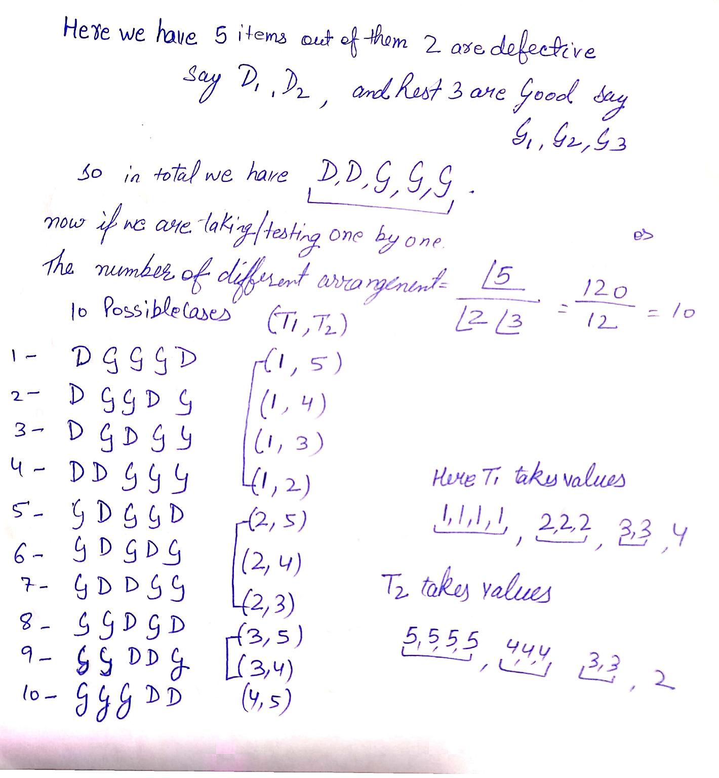 Ø¯ÙˆØ± Ø¯Ù†ÛŒØ§ Ú©ÛŒ now 120 12 = lo Here we have 5 items out of them 2 ase e defective say D., D2, and hest 3 are Good say G., so in