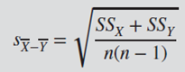 Sx-y = SSX + SSy V n(n â€“ 1)