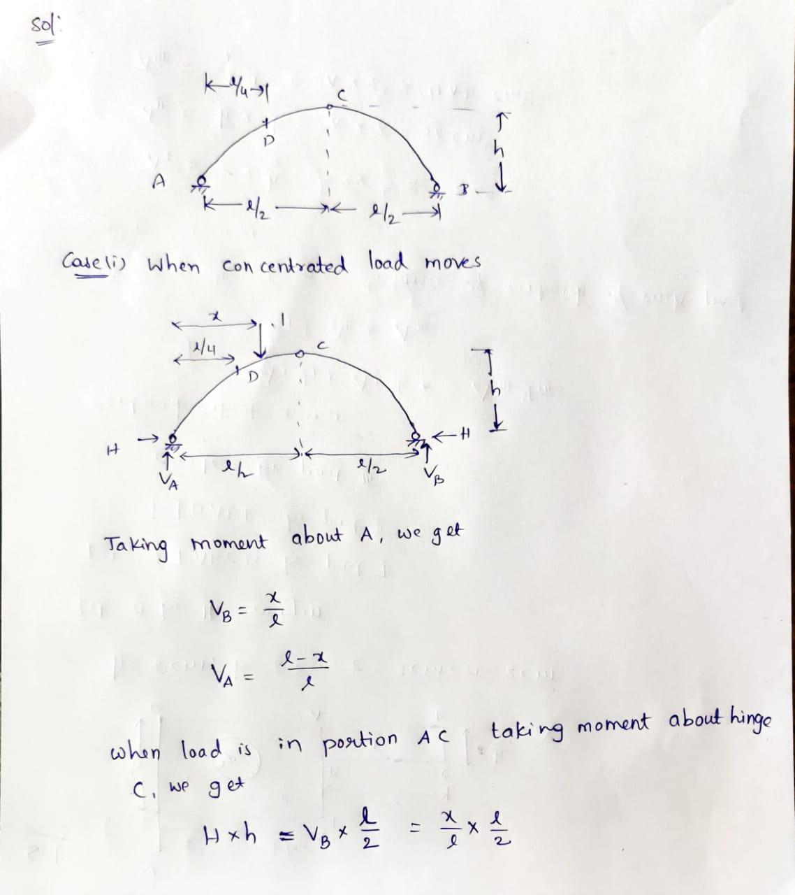 soli f h -1/ ? t - 912 Case li) when concentrated load moves * 1/4 D T h { H H. eh ? about A, we get Taking moment Vo = 7 e-2