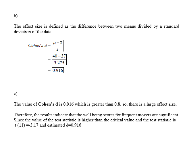 The effect size is defined as the difference between two means divided by a standard deviation of the data. Cohens d = 145 S