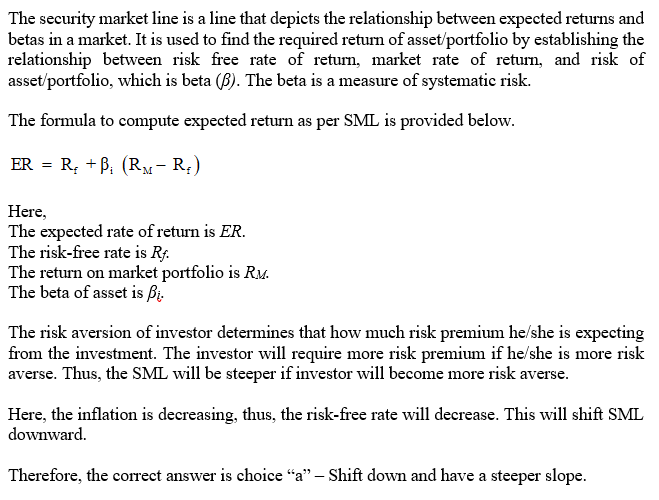 The security market line is a line that depicts the relationship between expected returns and betas in a market. It is used t