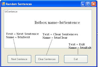 Random Sentences IstSerkence listbox name-lst Sentence Text Next Sentence Text Clear Sentences Name btnNext Name btnClear Tex